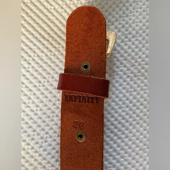 Women’s INIFINITY tan and gold leather belt size 36 - Picture 9 of 12